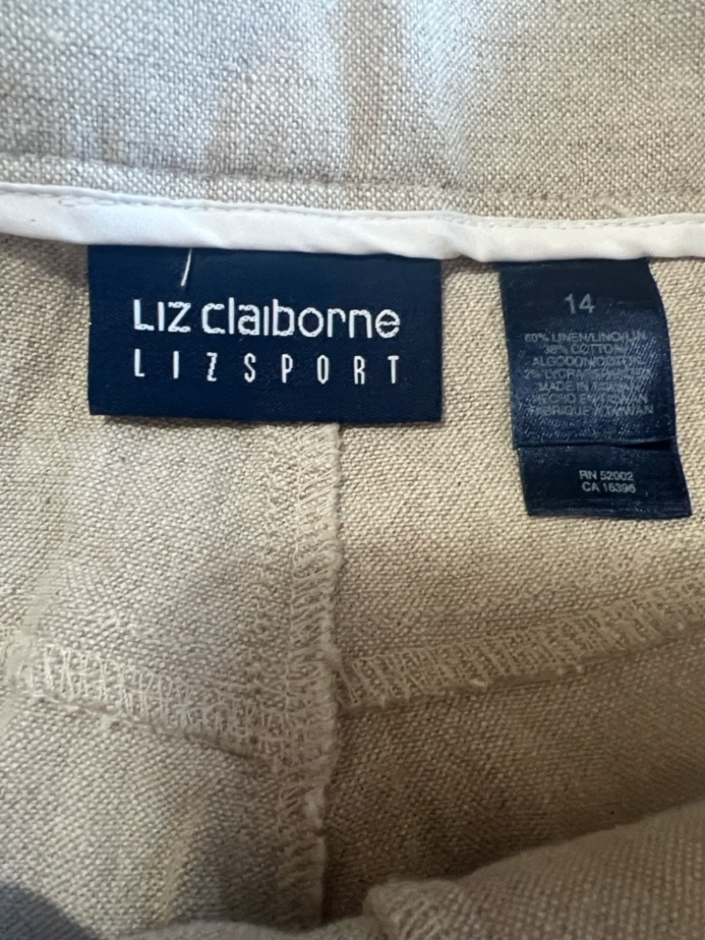 Liz Claiborne Women's Wide-Leg Linen/Cotton Blend Pants in Light Beige Size 14. - Picture 5 of 7